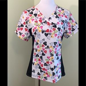 Cherokee multicolor heart scrub top
